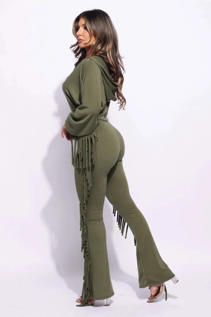 Front Zipper Fringe Jumpsuit