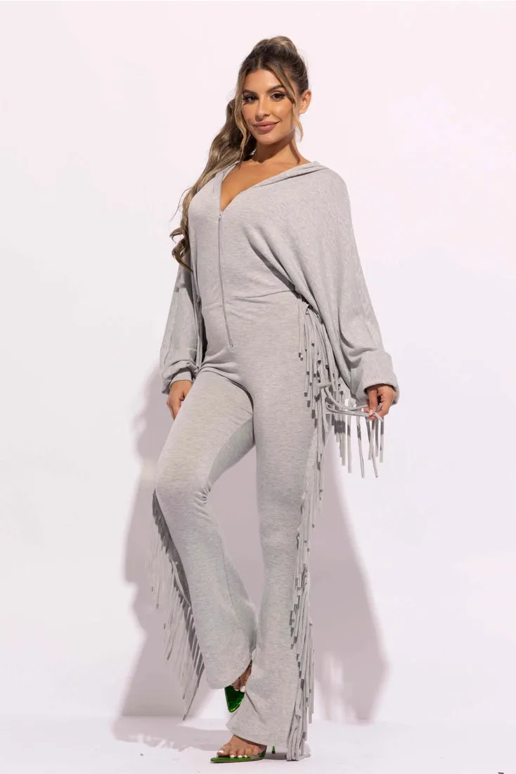 Front Zipper Fringe Jumpsuit