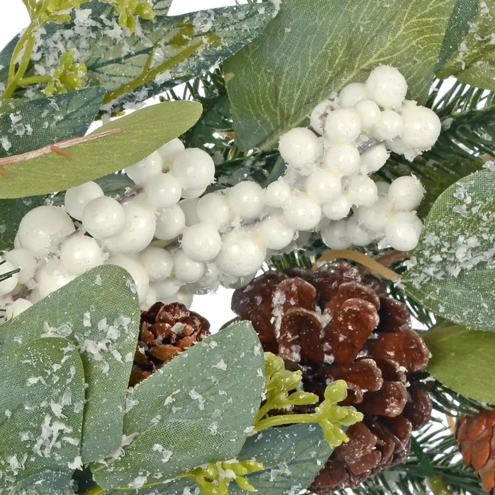 Frosted Christmas Wreath Snowberries Forest Pine Cones 60cm