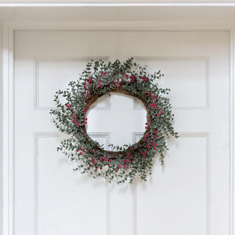 Frosted Faux Red Berry Wreath - 50cm