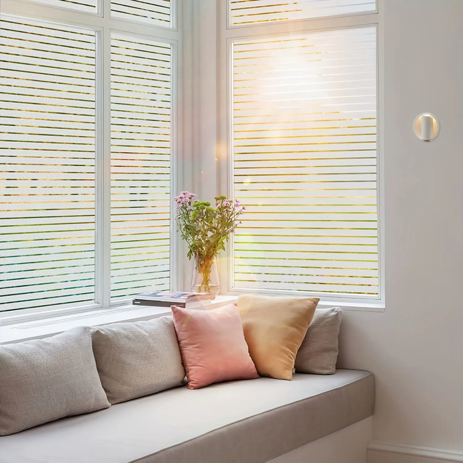 Frosted Striped Glass Film NonAdhesive Insulating SunProtecting Window Cover