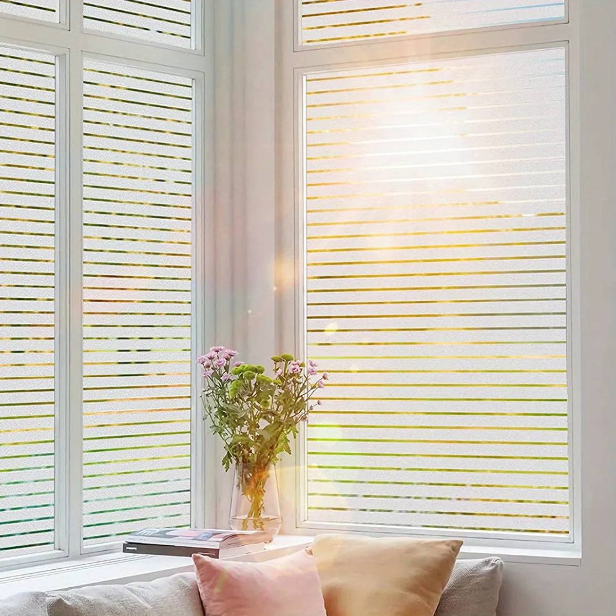 Frosted Striped Glass Film NonAdhesive Insulating SunProtecting Window Cover