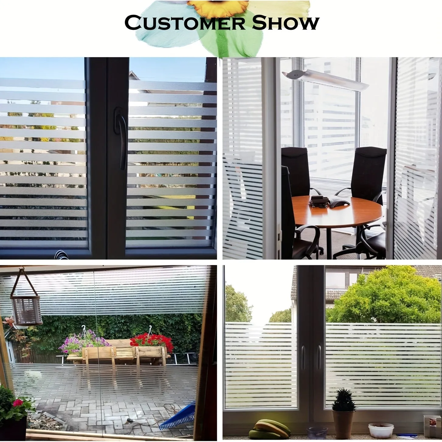 Frosted Striped Glass Film NonAdhesive Insulating SunProtecting Window Cover