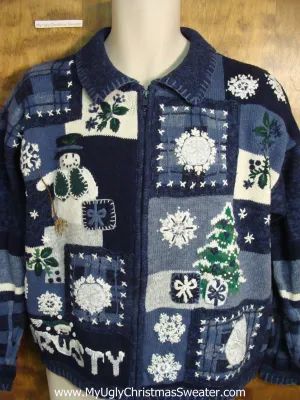 FROSTY Snowman Blue Cute Holiday Sweater