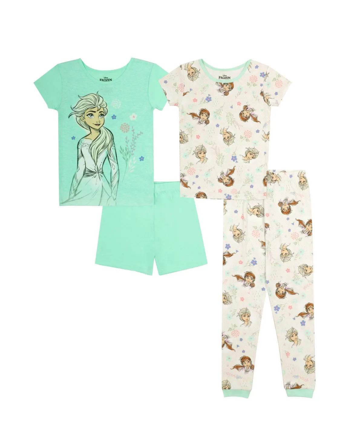 Frozen Little Girls Short Sleeves Frozen 2 Pajama Set, 4 Piece - Assorted