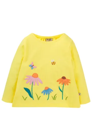 Frugi Carmen Applique Top Banana Echinacea