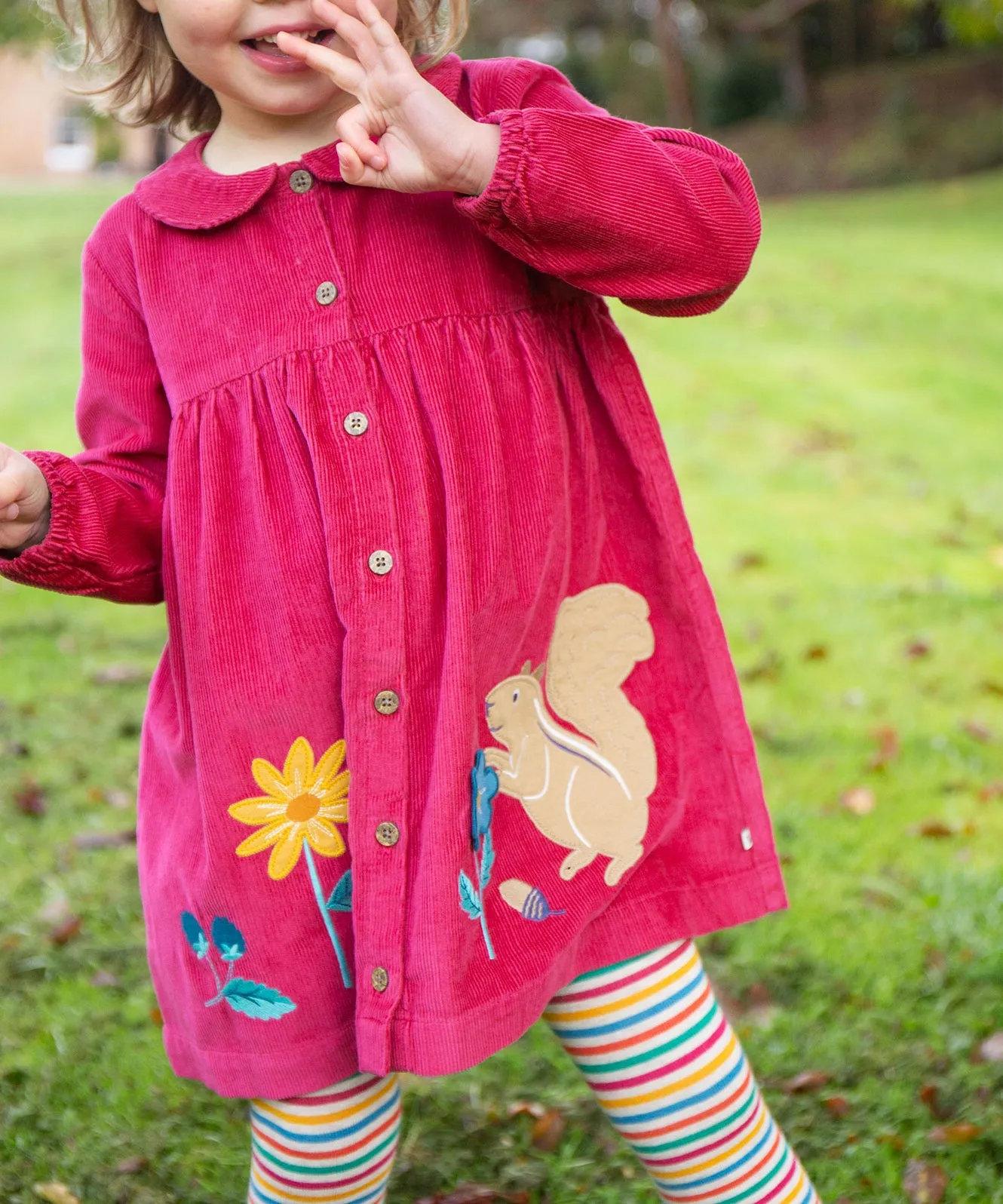 Frugi Coco Cord Dress - Lingonberry/Squirrel