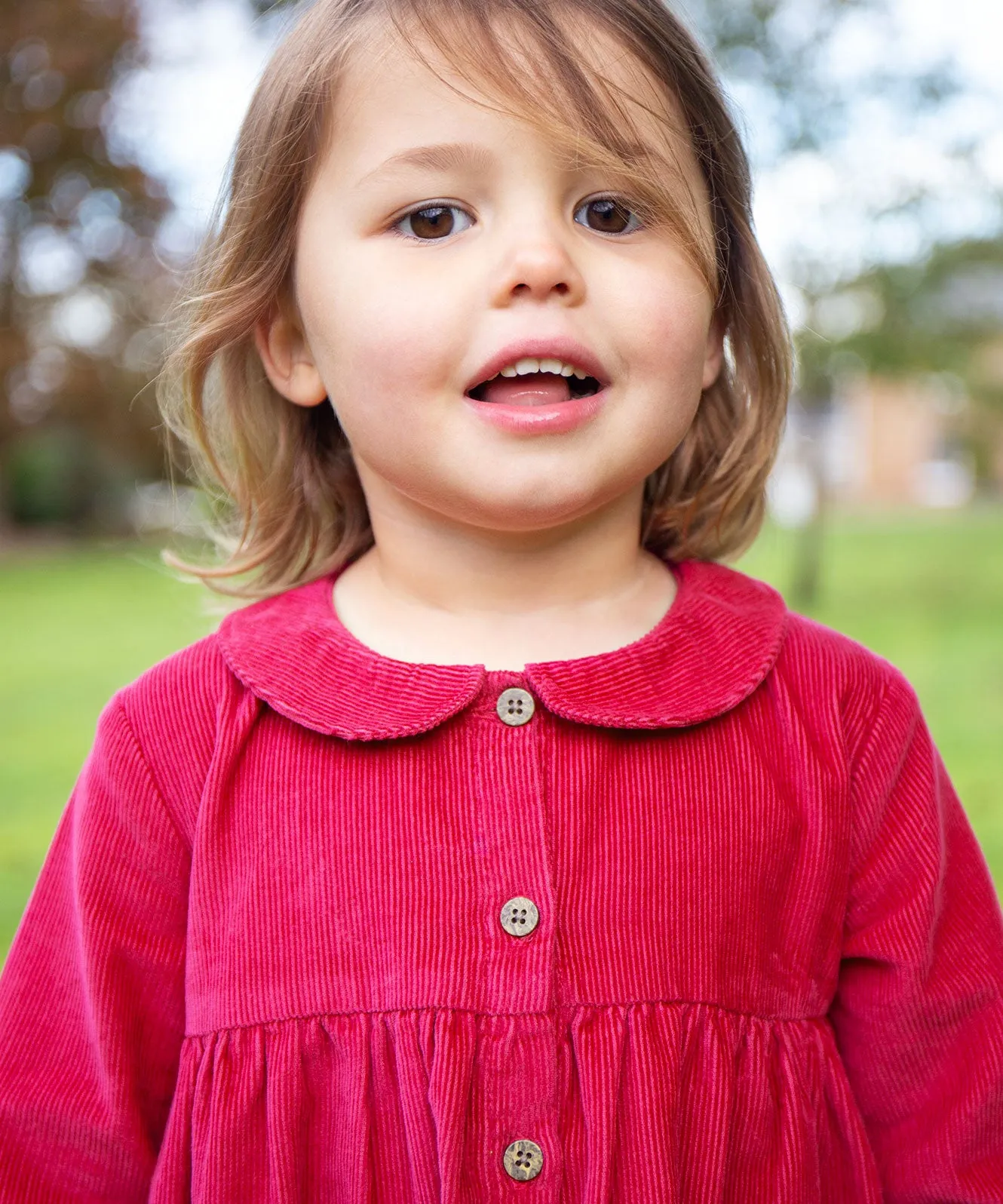 Frugi Coco Cord Dress - Lingonberry/Squirrel