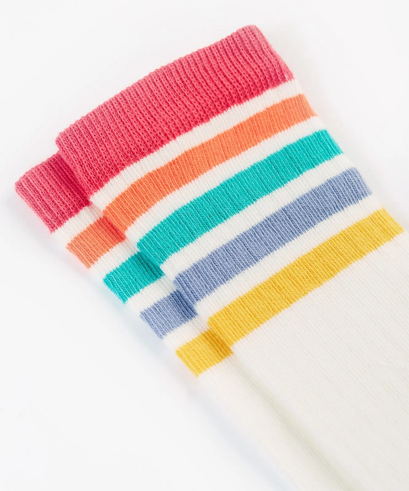 Frugi Hygge Rib Knee Socks - Soft White Rainbow