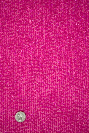 Fuchsia Pink Sequins & Beads on Silk Chiffon Fabric