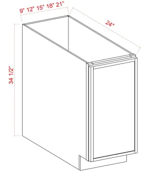 Full Height Door Base Cabinet 9"-21" - Shaker Slim