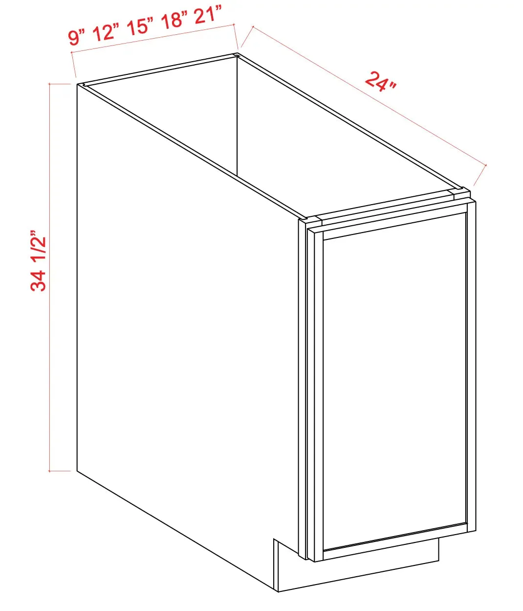 Full Height Door Base Cabinet 9"-21" - Shaker Slim