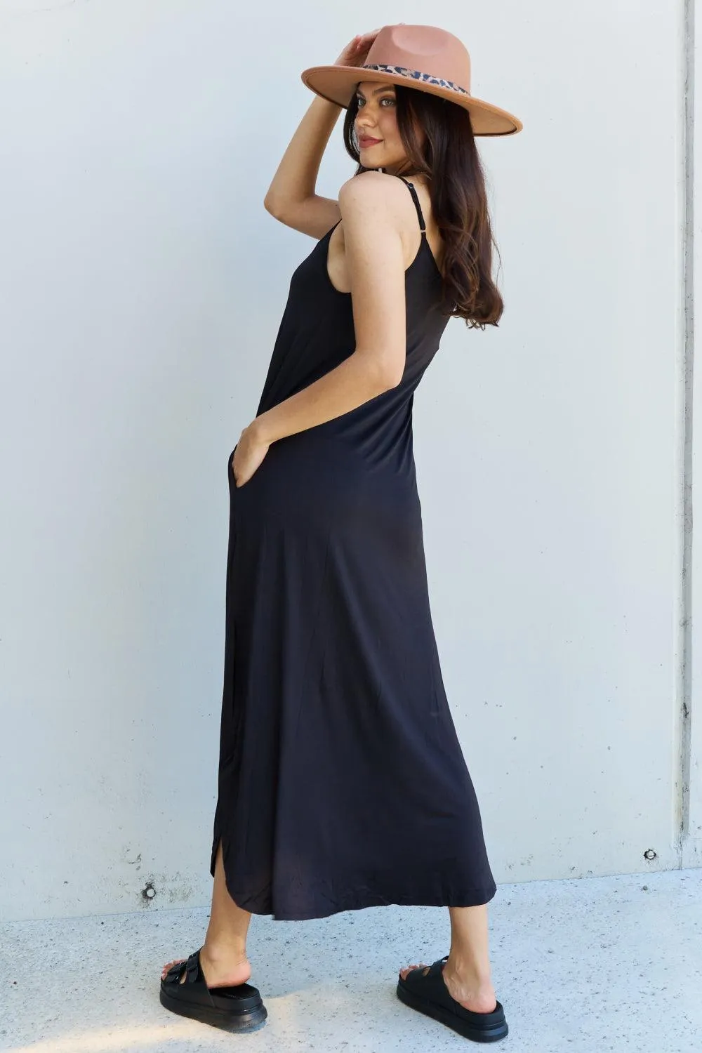 Full Size Cami Slit Maxi Dress in Black