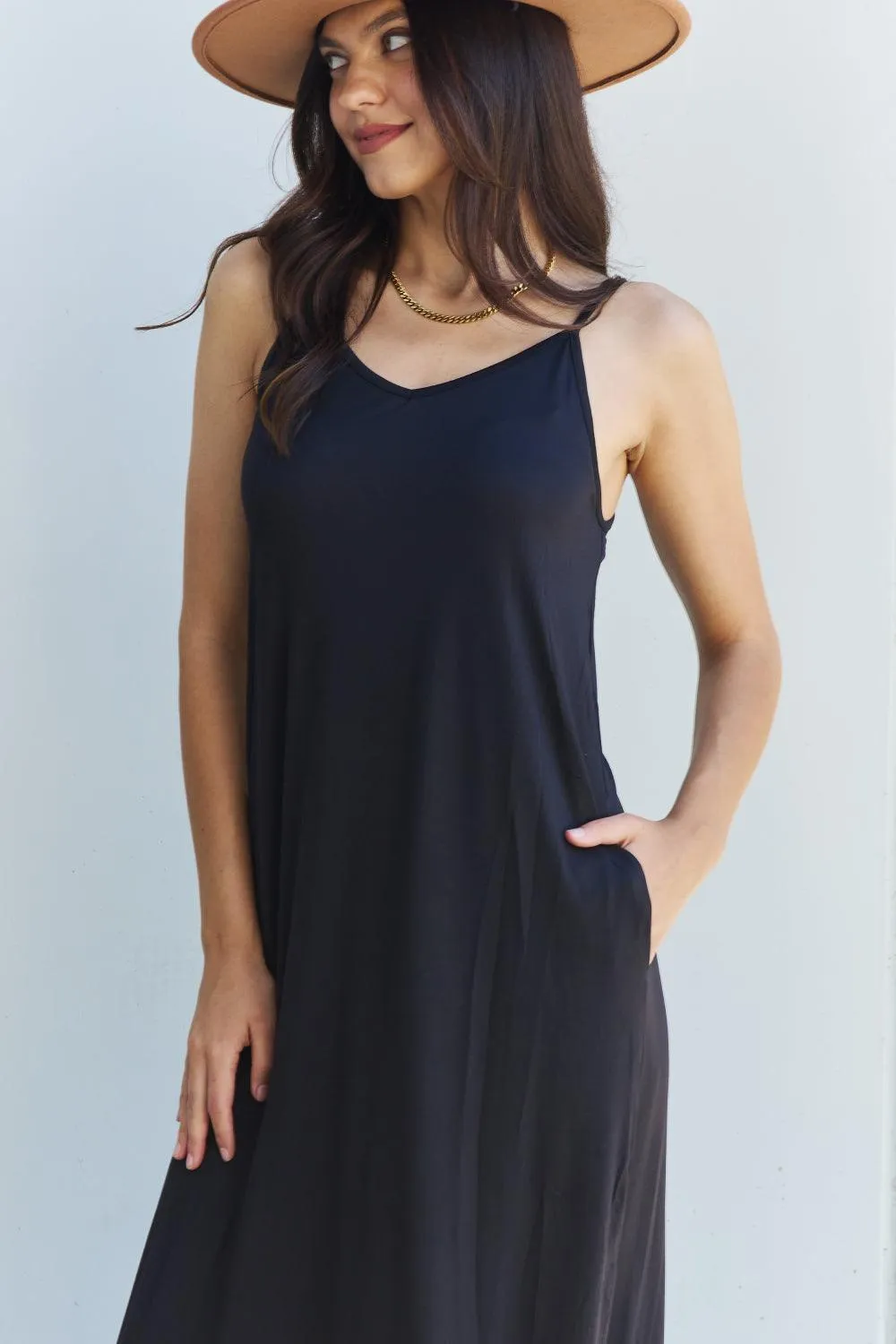 Full Size Cami Slit Maxi Dress in Black