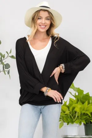 Full Size Contrast Round Neck Top with Two Layer Detail