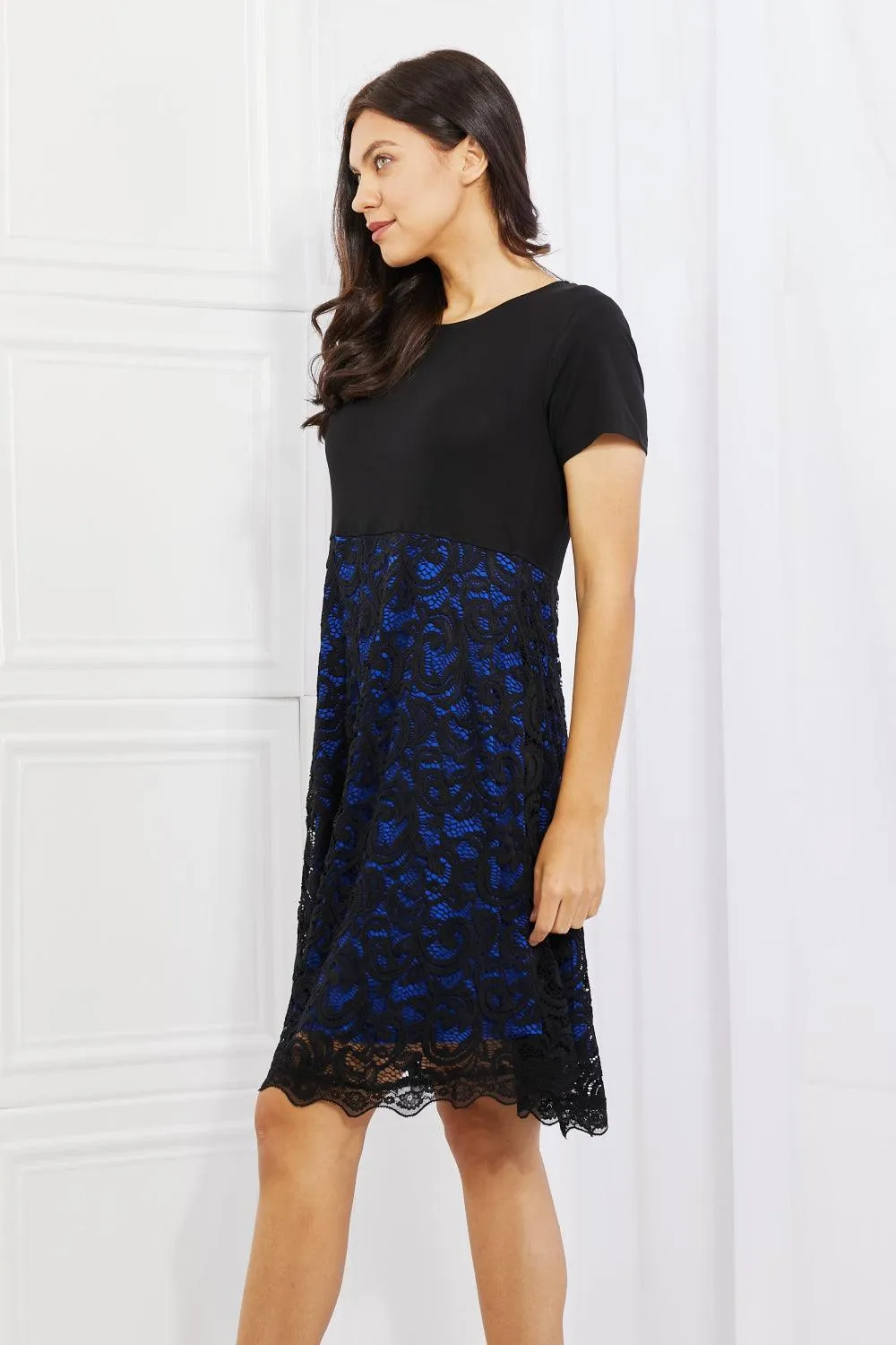 Full Size Contrasting Lace Midi Dress