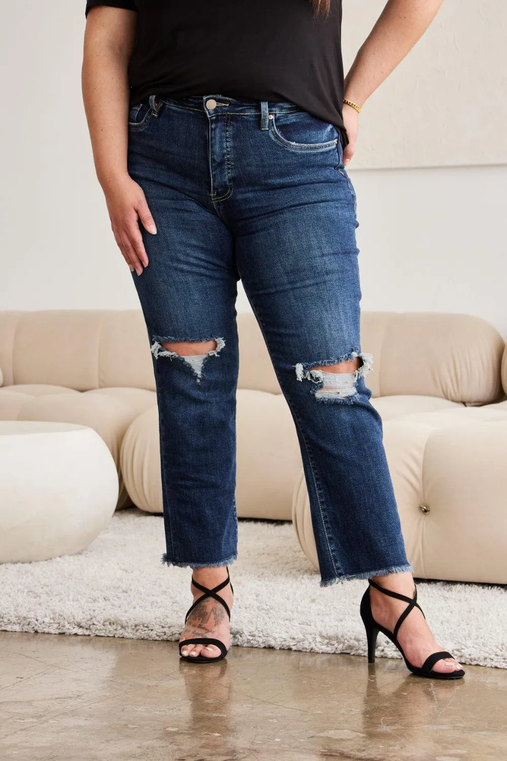 Full Size Distressed High Waist Jeans