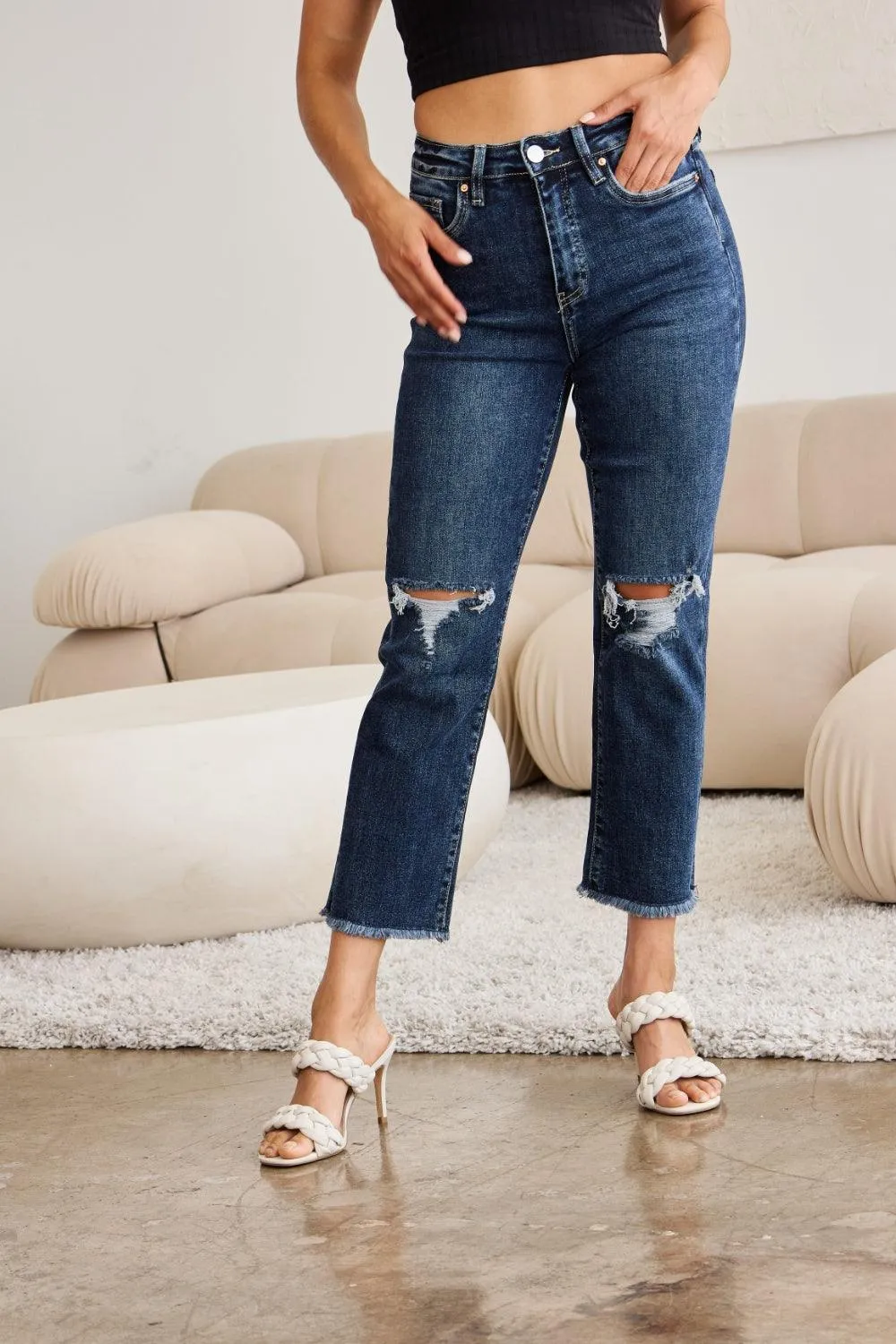 Full Size Distressed High Waist Jeans