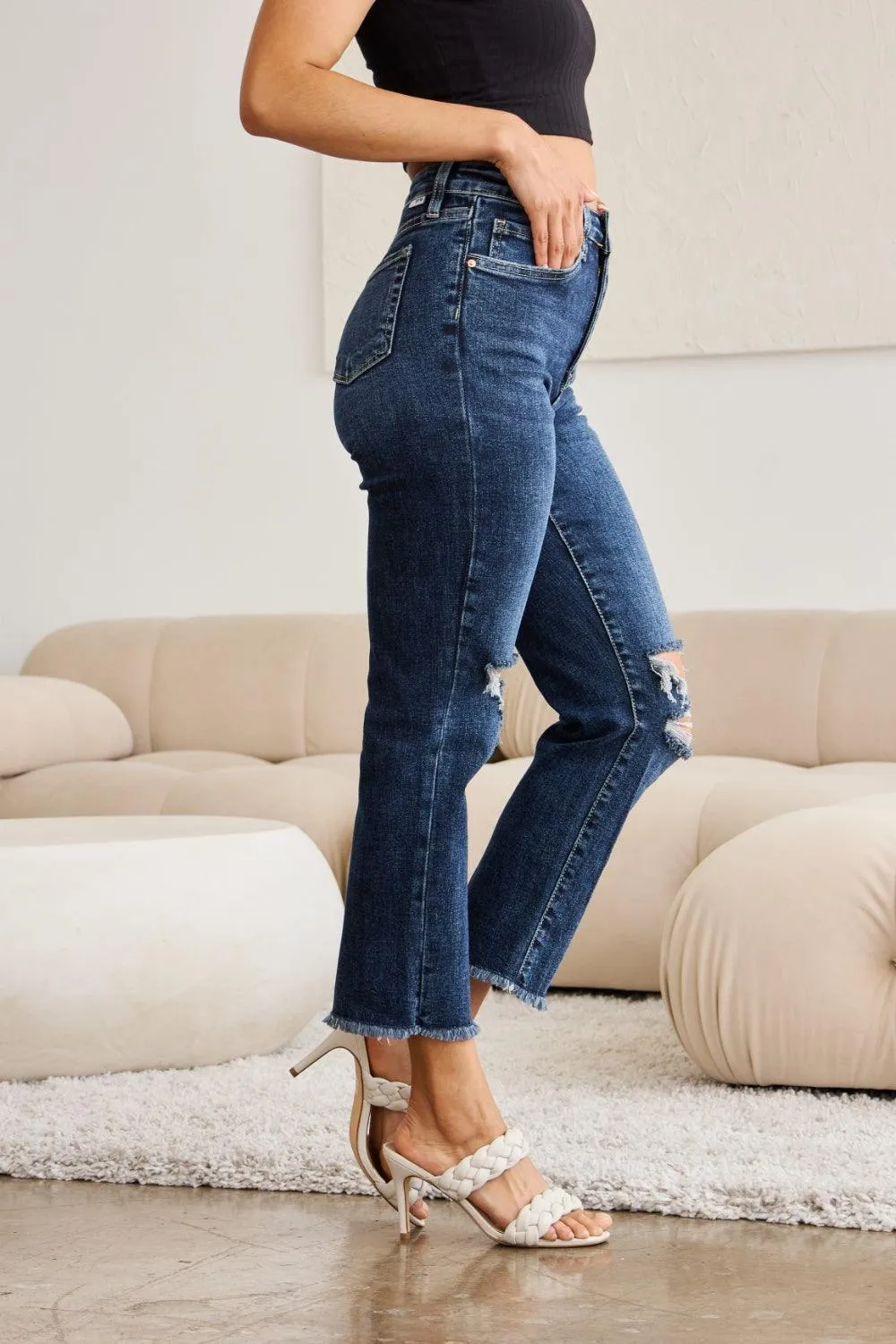 Full Size Distressed High Waist Jeans