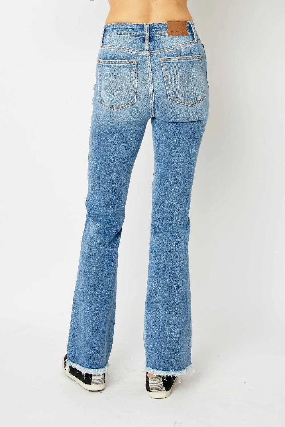 Full Size Distressed Raw Hem Bootcut Jeans