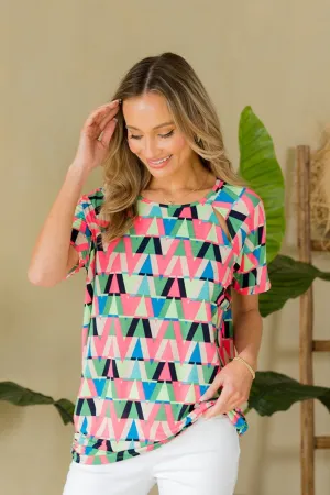 Full Size Geometric Round Neck Top