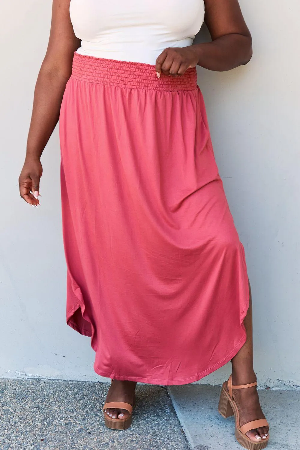 Full Size High Maxi Skirt in Hot Pink