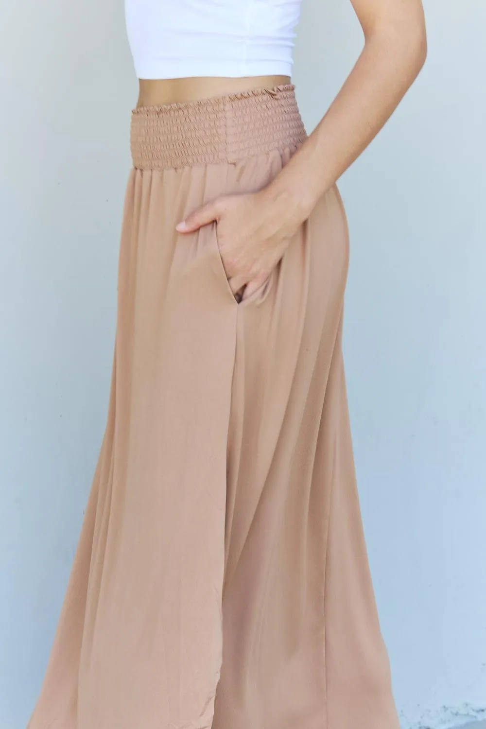 Full Size High Waist Maxi Skirt in Tan