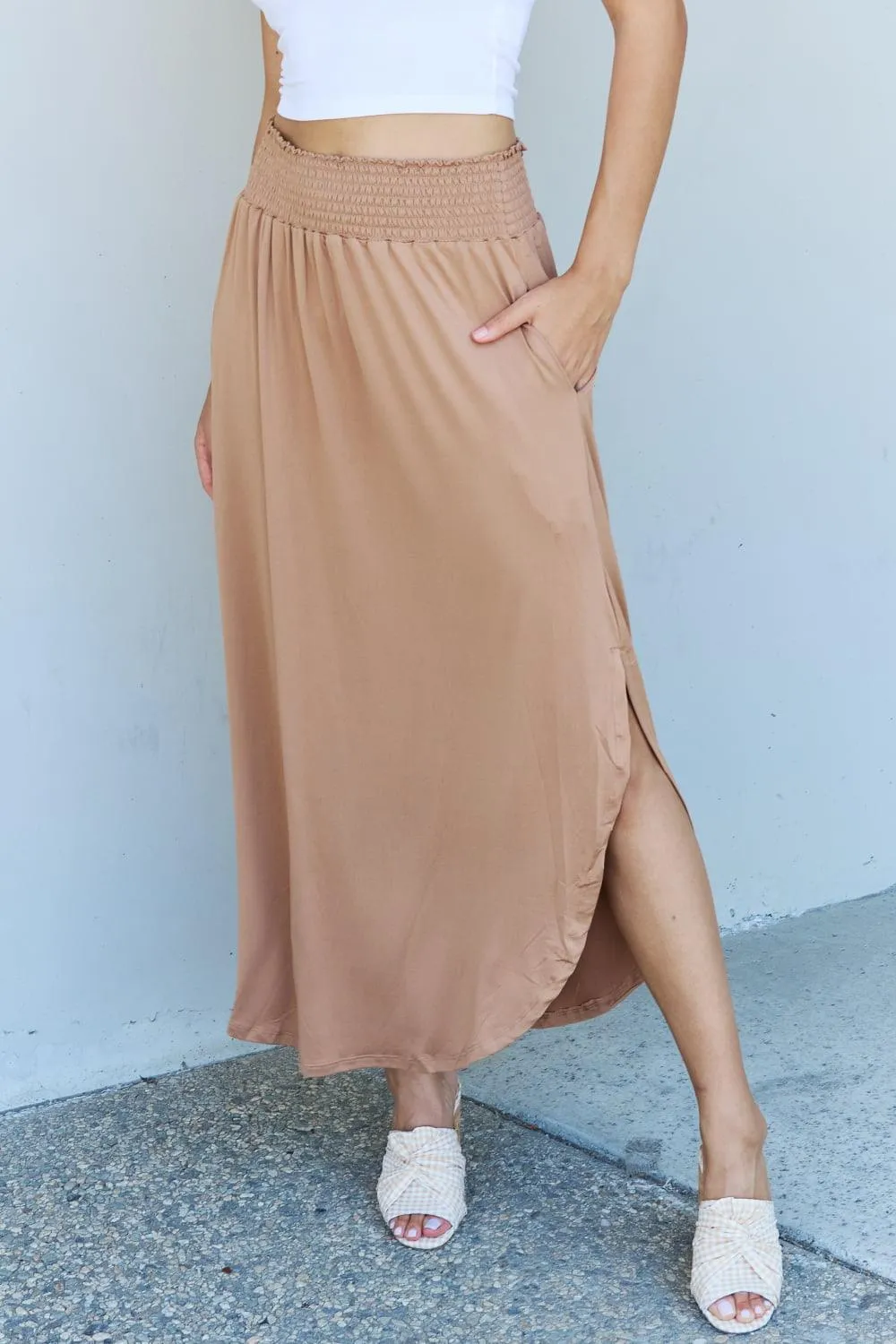 Full Size High Waist Maxi Skirt in Tan