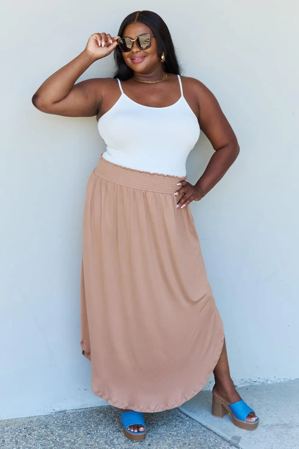 Full Size High Waist Maxi Skirt in Tan