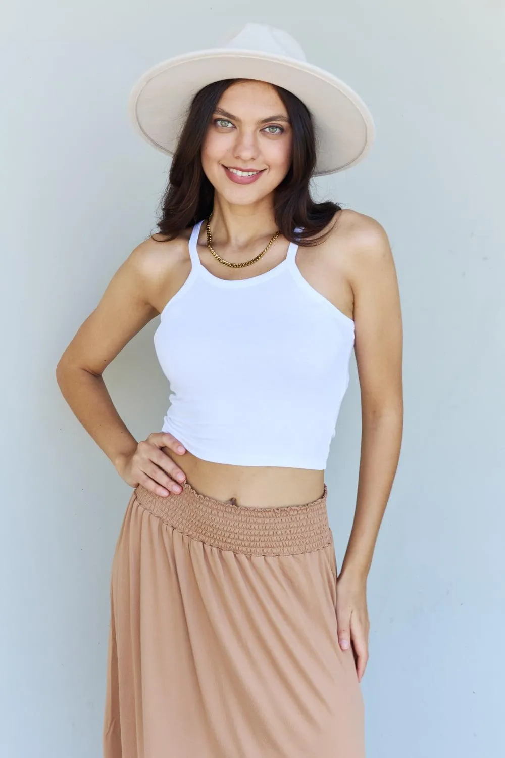 Full Size High Waist Maxi Skirt in Tan