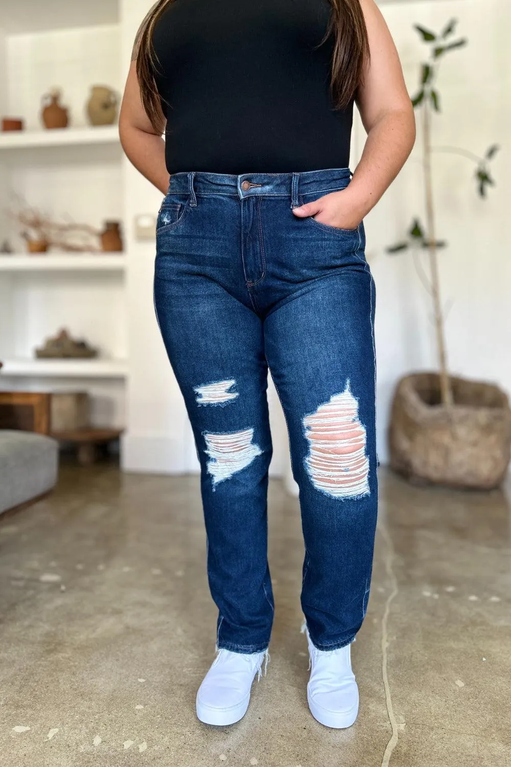 Full Size High Waist Straight Jeans