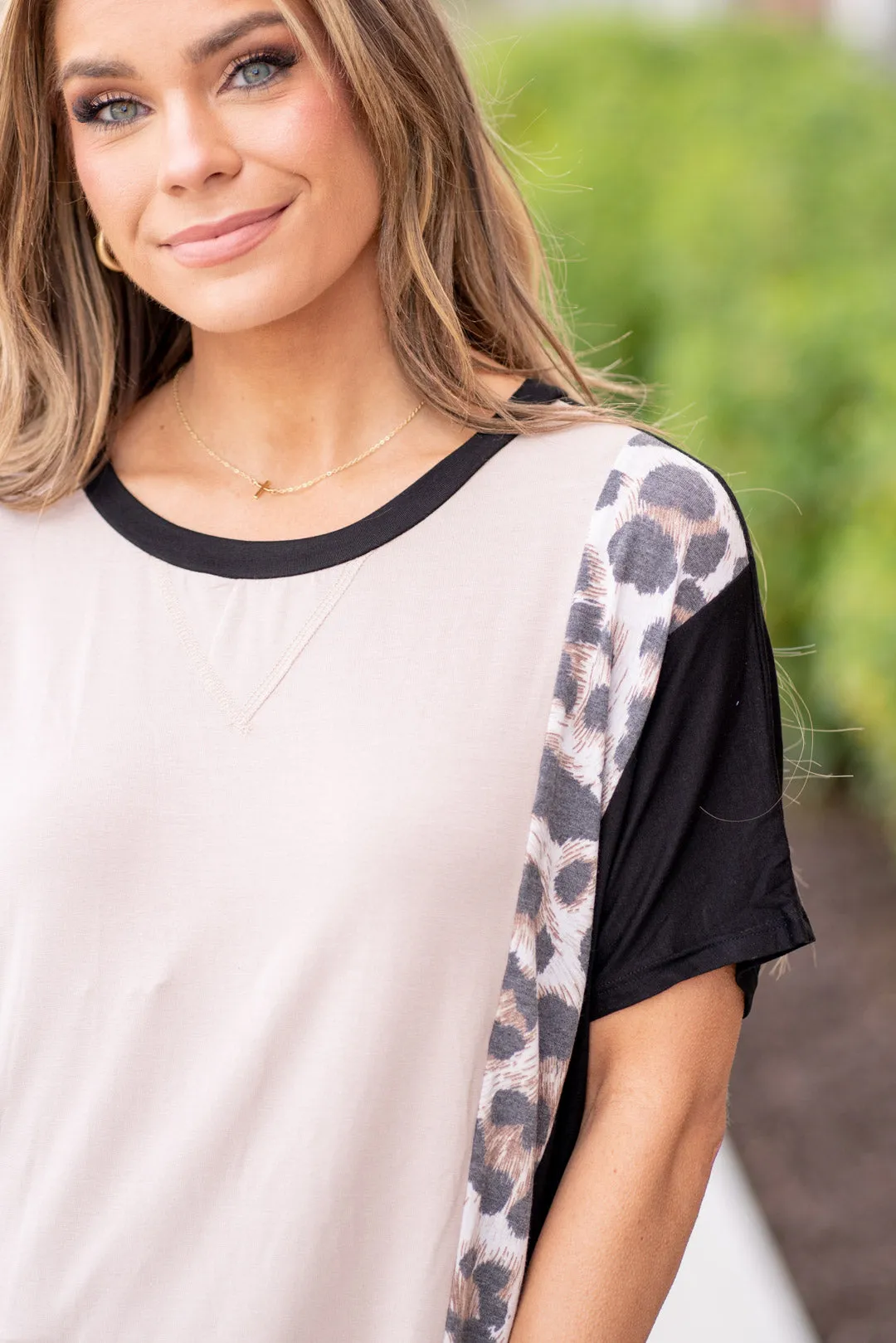 Full Size Leopard Color Block T-Shirt Plus & Regular Sizes