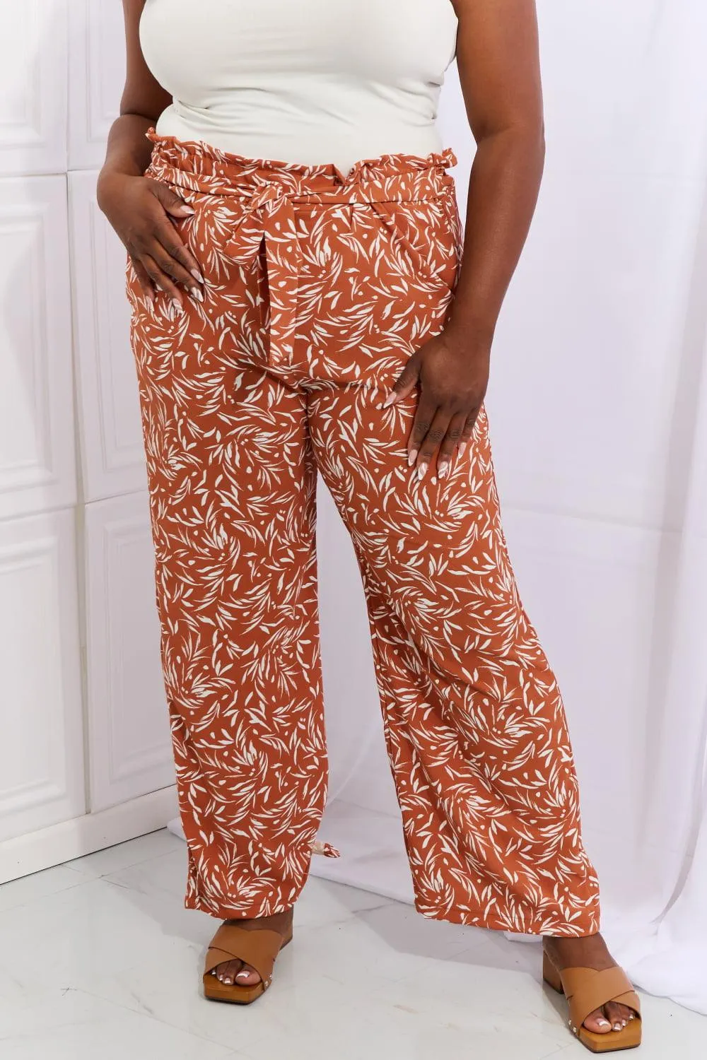 Full Size Printed Pants in Red Orange