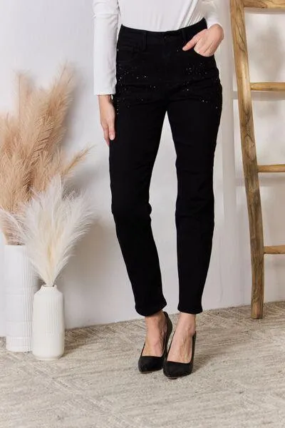 Full Size Rhinestone Embellished Slim Jeans