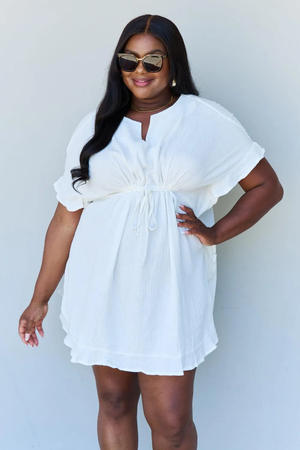 Full Size Ruffle Hem Dress with Drawstring Waistband