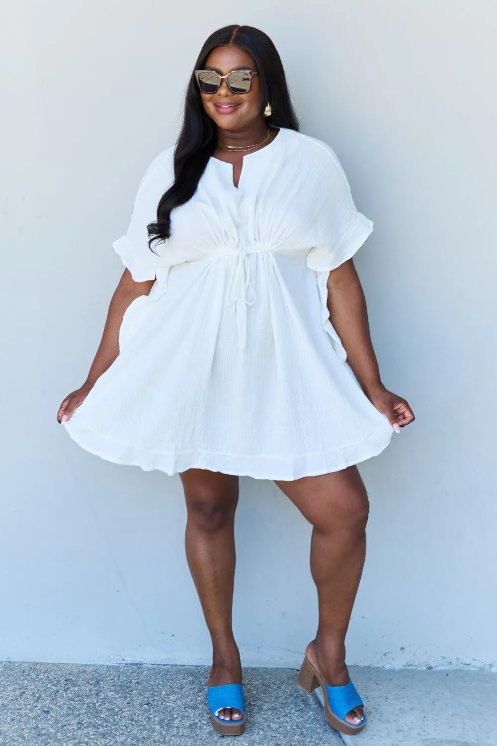 Full Size Ruffle Hem Dress with Drawstring Waistband