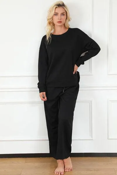 Full Size Textured Long Sleeve Top and Drawstring Pants Set