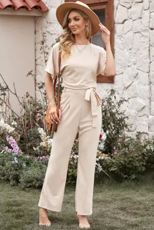 Full Size Tie Waist Straight Leg Jumpsuit