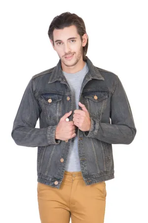 Full Sleeve Tinted Grey Men's Denim Jacket with Brass Button