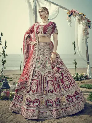 Fully Embroidered Maroon Bridal Lehenga with net dupatta