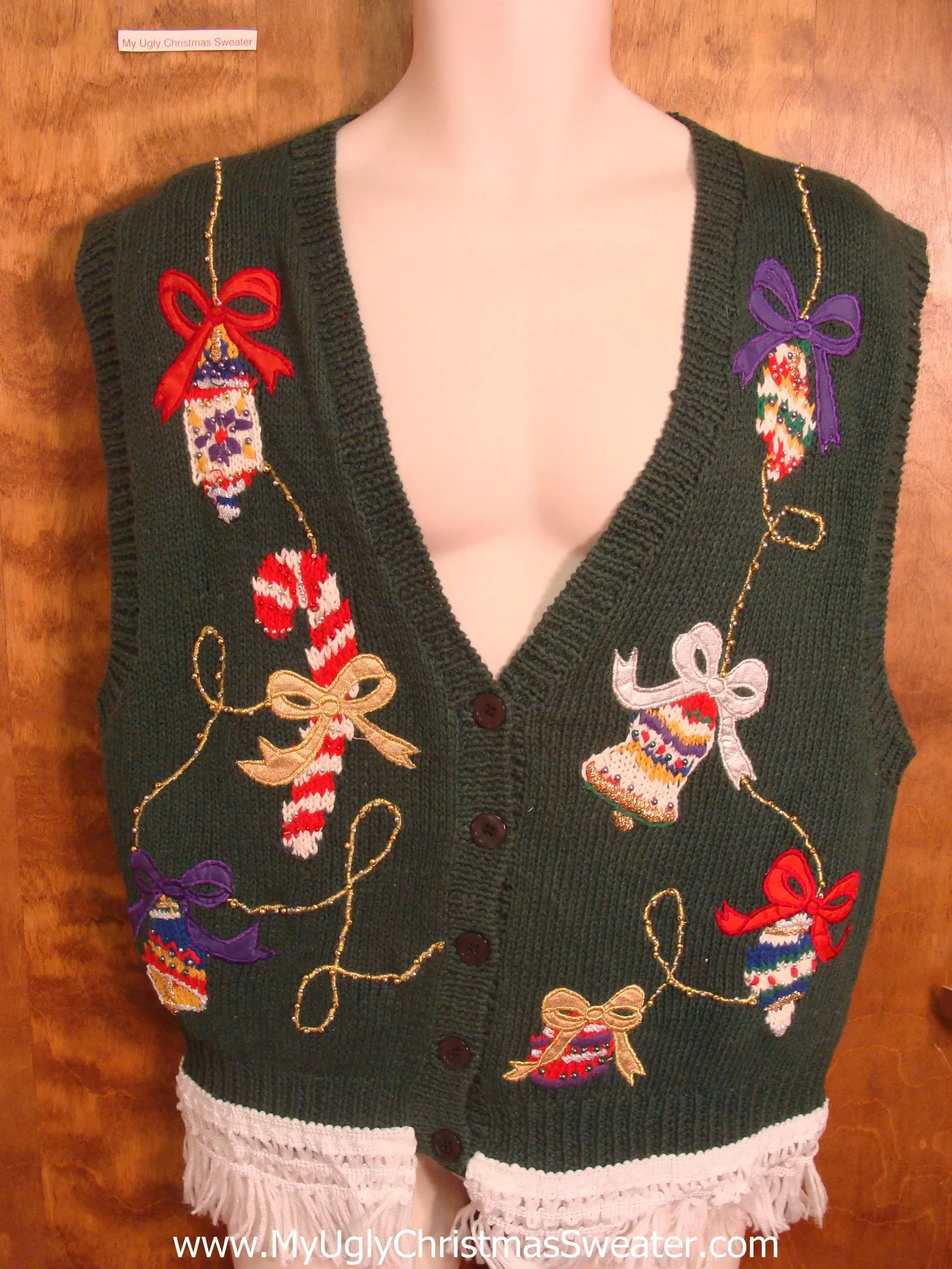 Fun 80s Christmas Sweater Vest with Candycane