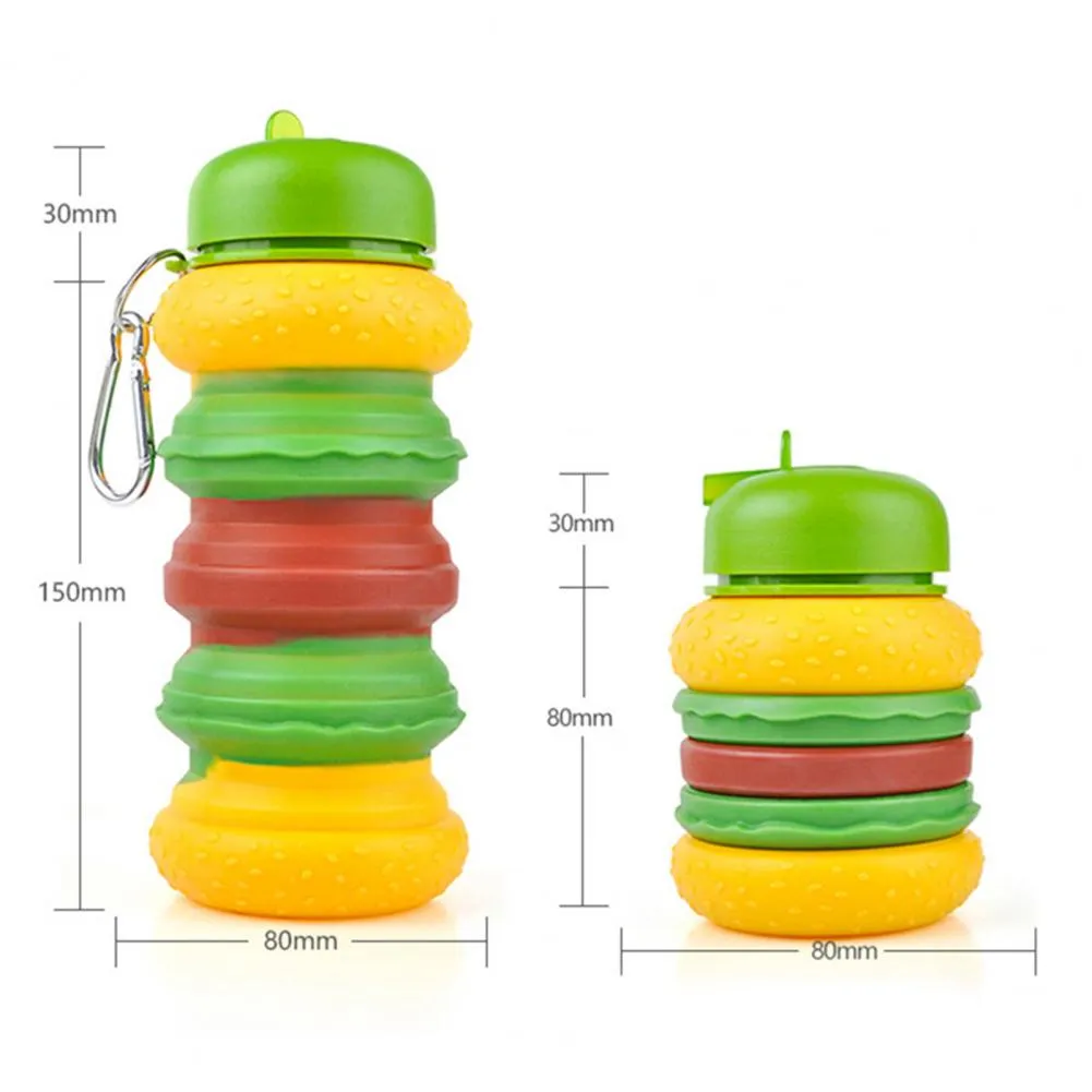 Fun and Expandable 600ml Silicone Bottle for Kids (Burger Blast)