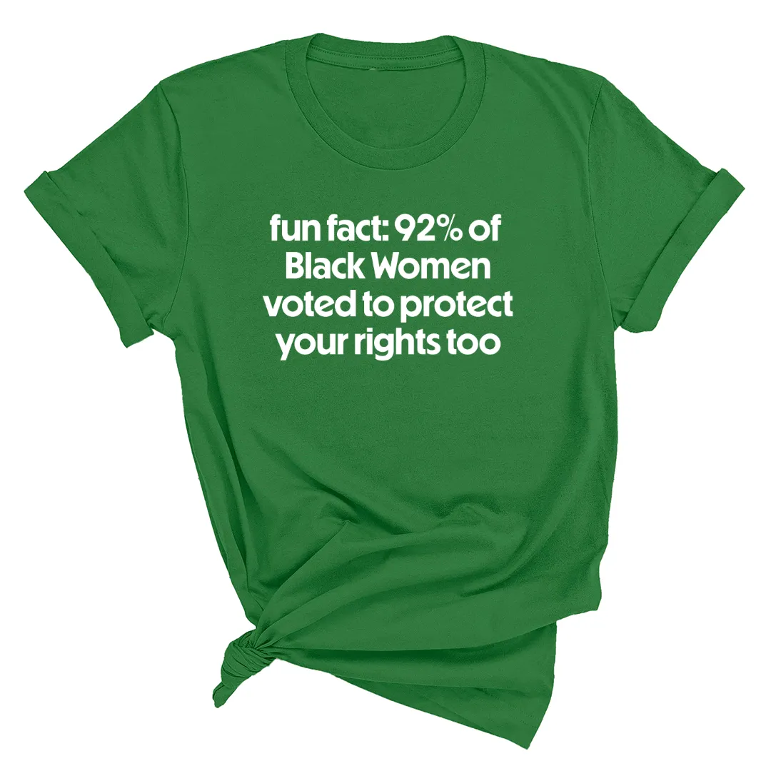 Fun Fact 92 Percent of Black Women Voted to Protect Your Rights Too Unisex Tee