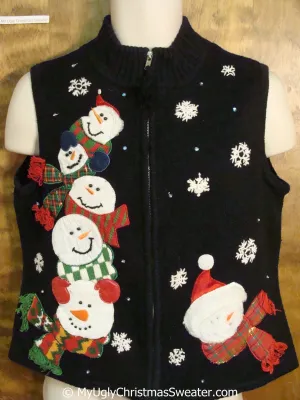 Fun Snowmen Piled High Ugly Christmas Sweater Vest