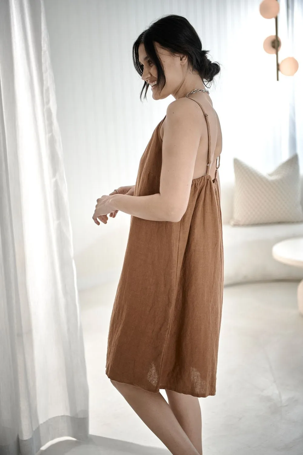 Fundamental Linen Slip Dress - Nutmeg