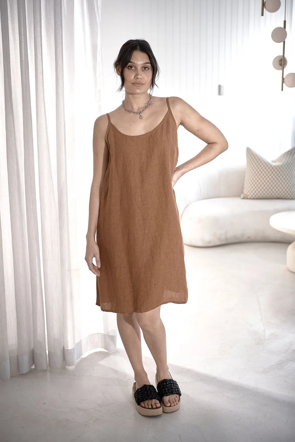 Fundamental Linen Slip Dress - Nutmeg