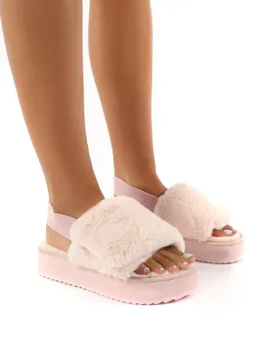 Funky Light Pink Platform Chunky Sole Velcro Strap Slippers