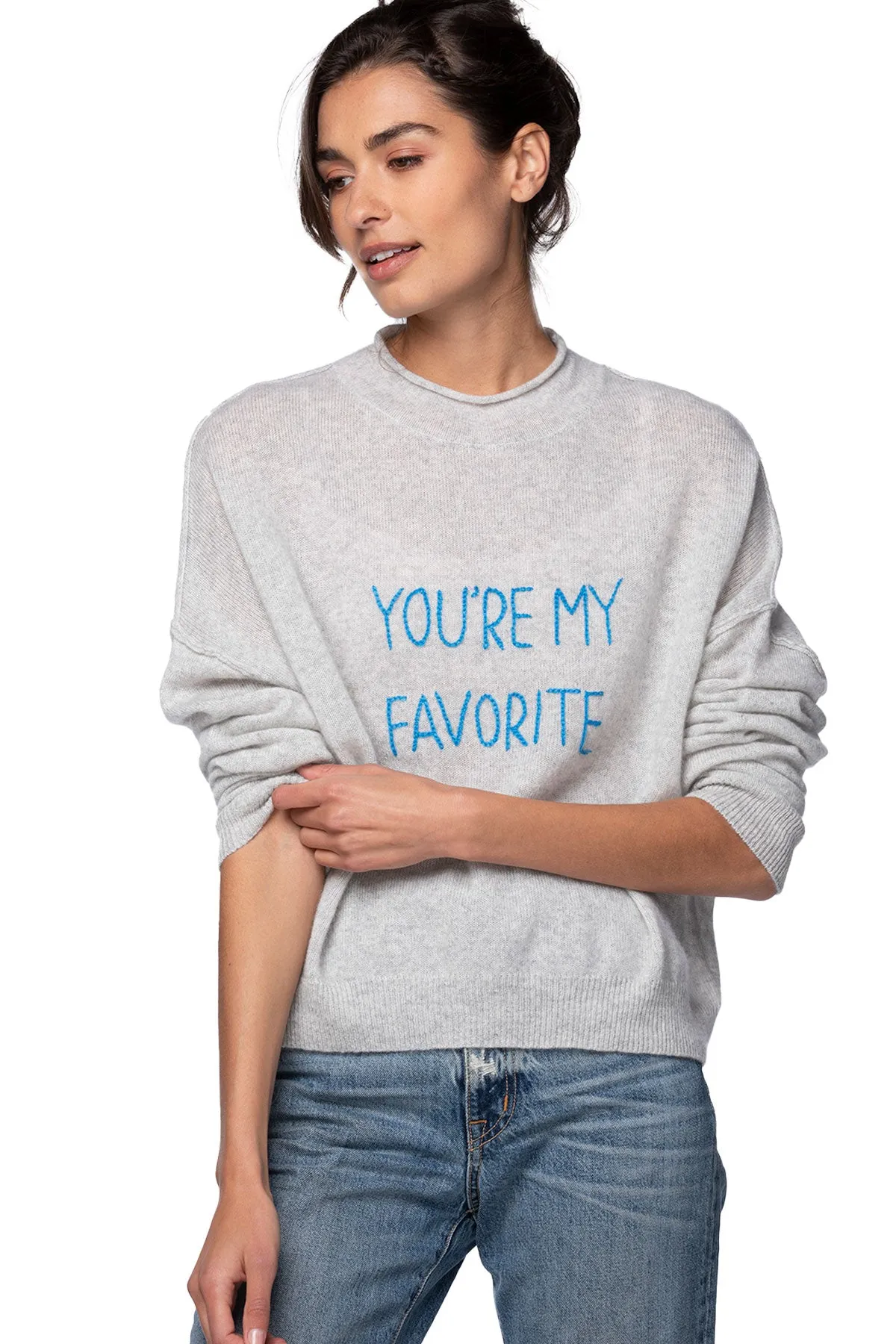 Funnel Neck Embroidery Cashmere Sweater |  You're My Favorite