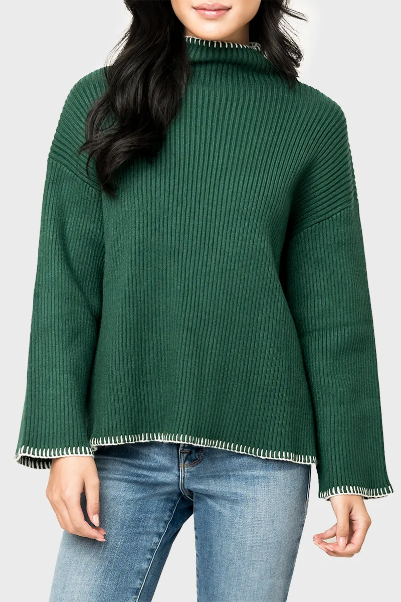 Funnel Neck Whipstitch Tunic Sweater