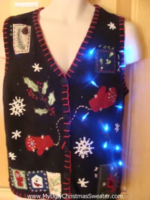 Funny Christmas Sweater Vest with Lights Mittens and Ivy